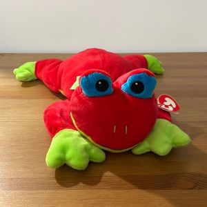 TY Beanie Pillow Pals Collection Ribbit the Red Frog Plush Stuffed Toy 1998 14”